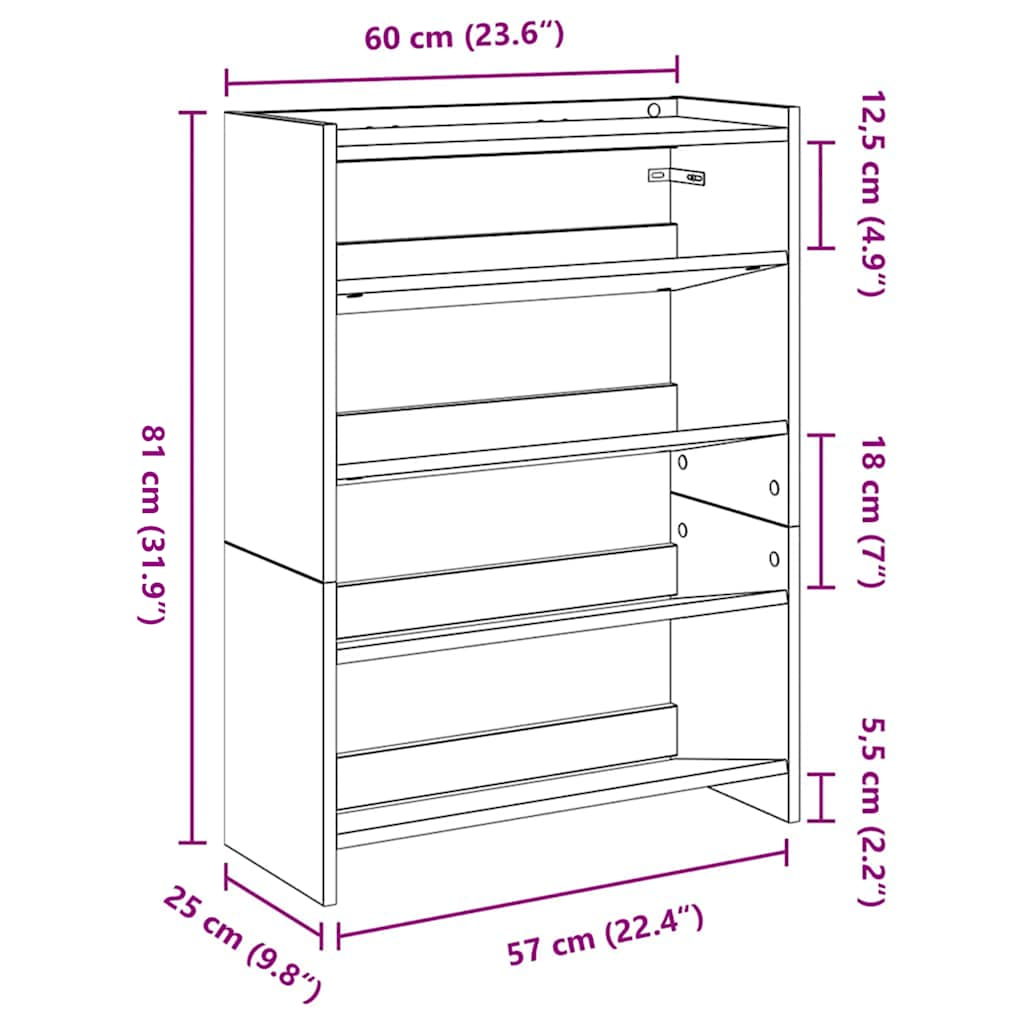 Ράφι παπουτσιών  Artisan Oak 60x25x81 cm Κατασκευασμένο ξύλο