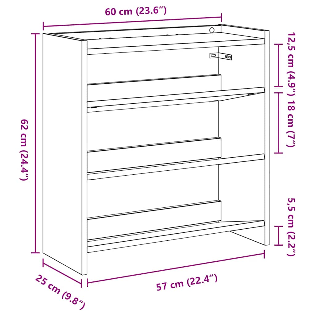 Ράφι παπουτσιών  Γκρι Sonoma 60x25x62 cm Κατασκευασμένο ξύλο - Pakobazaar