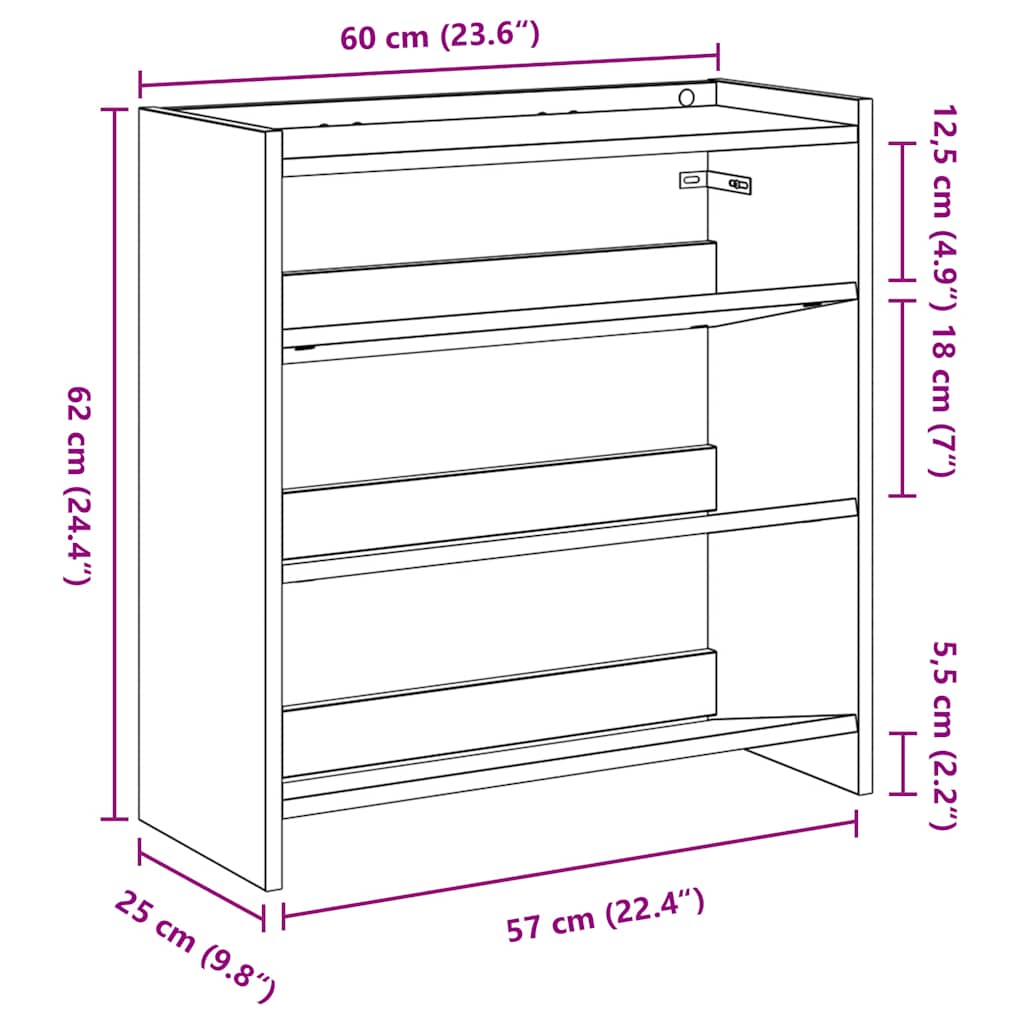 Ράφι παπουτσιών καφέ δρυς 60x25x62 cm Κατασκευασμένο ξύλο