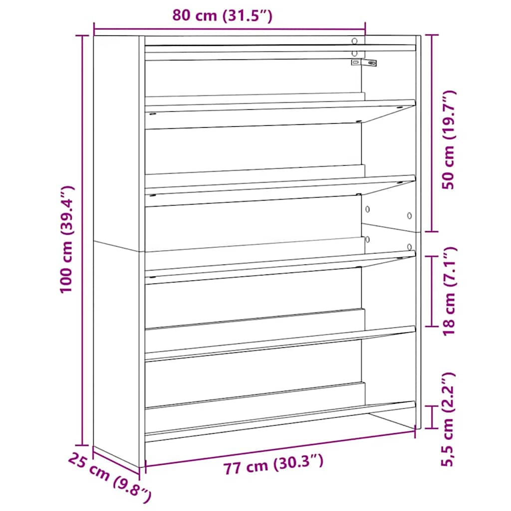 Ράφι παπουτσιών  Λευκό 80x25x100 cm Κατασκευασμένο ξύλο - Pakobazaar