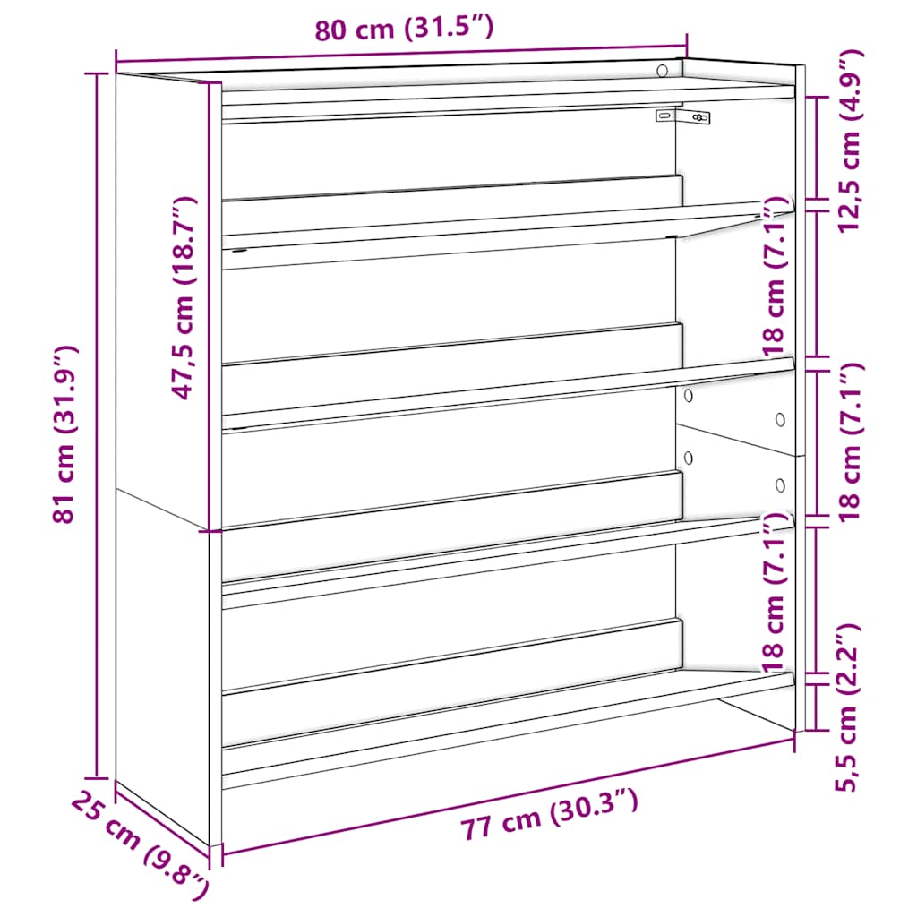 Ράφι παπουτσιών  Λευκό 80x25x81 cm Κατασκευασμένο ξύλο