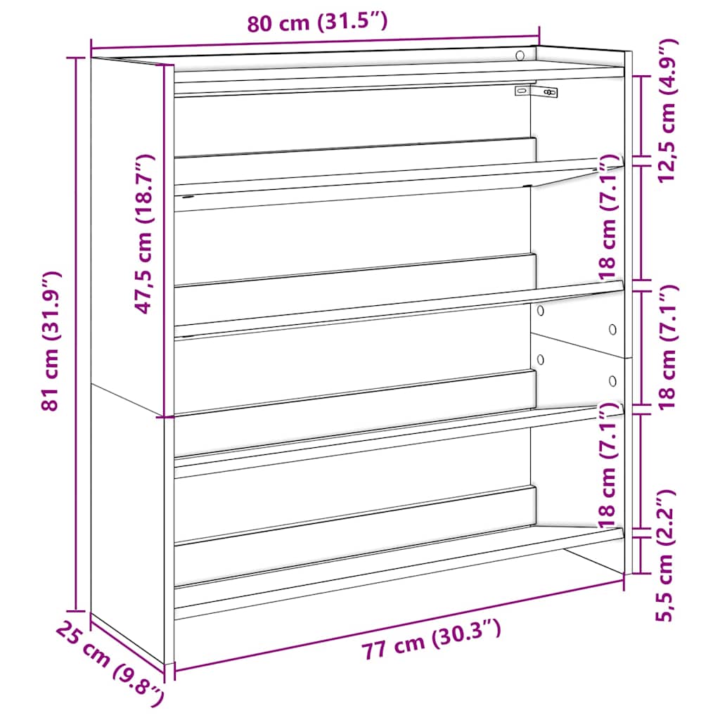 Ράφι παπουτσιών  Παλιό ξύλο 80x25x81 cm Κατασκευασμένο ξύλο - Pakobazaar