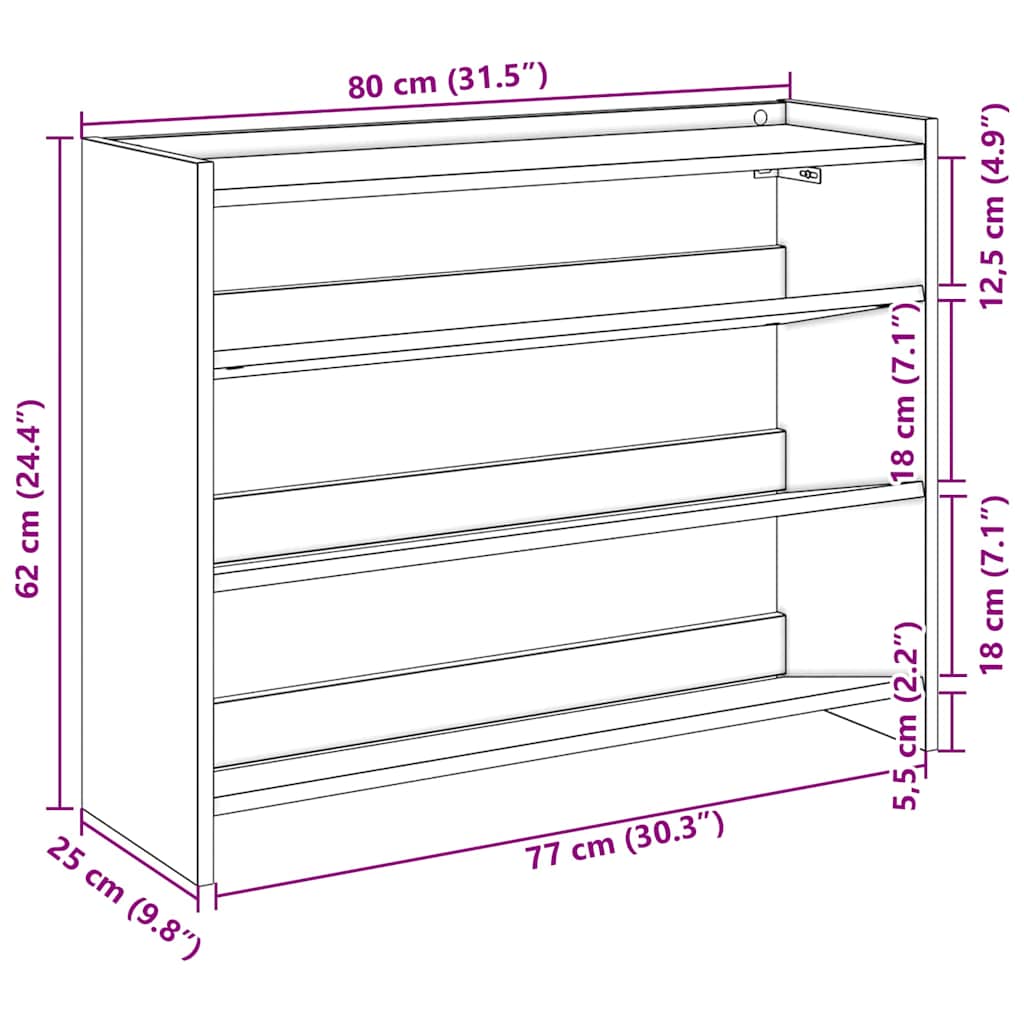 Ράφι παπουτσιών  Παλιό ξύλο 80x25x62 cm Κατασκευασμένο ξύλο - Pakobazaar