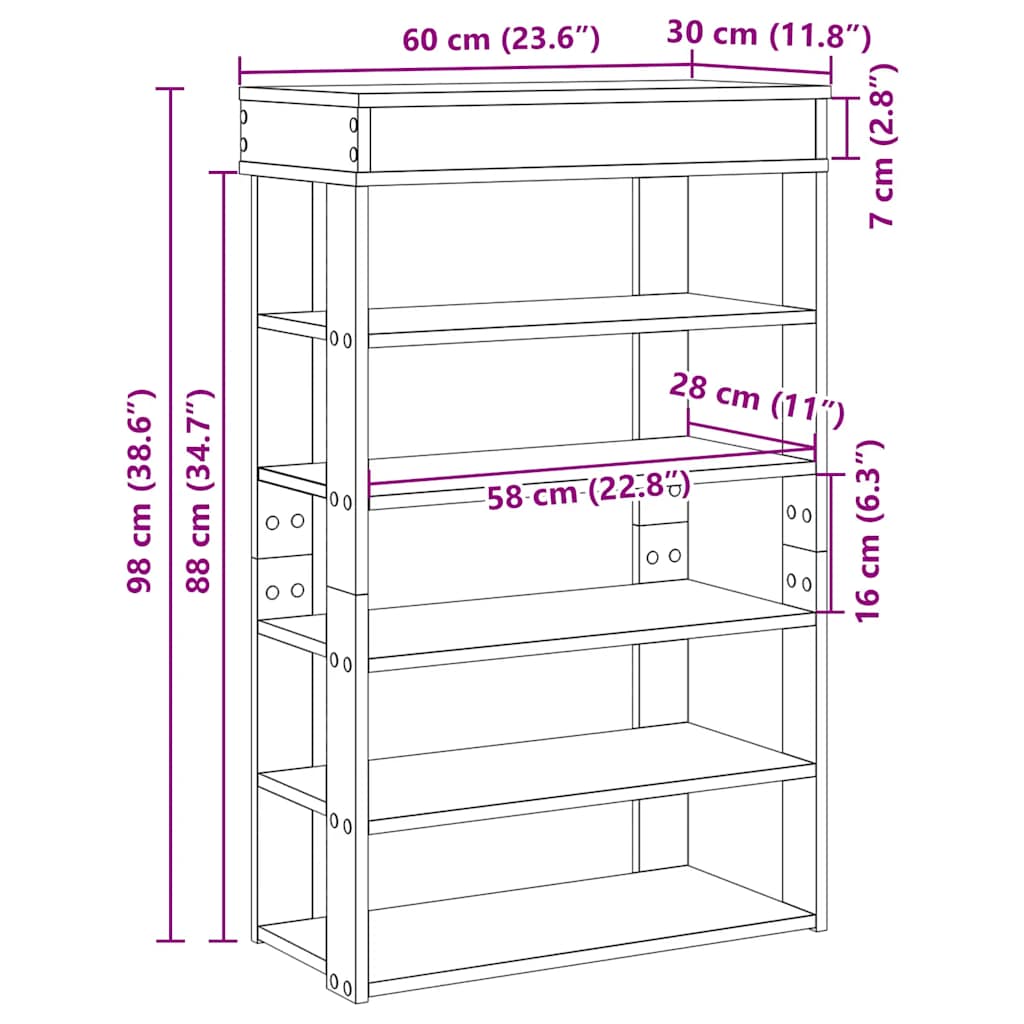 Ράφι παπουτσιών  Artisan Oak 60x30x98 cm Κατασκευασμένο ξύλο - Pakobazaar