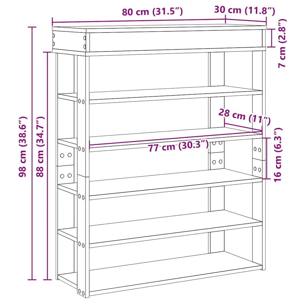Ράφι παπουτσιών  Μαύρο 80x30x98 cm Κατασκευασμένο ξύλο