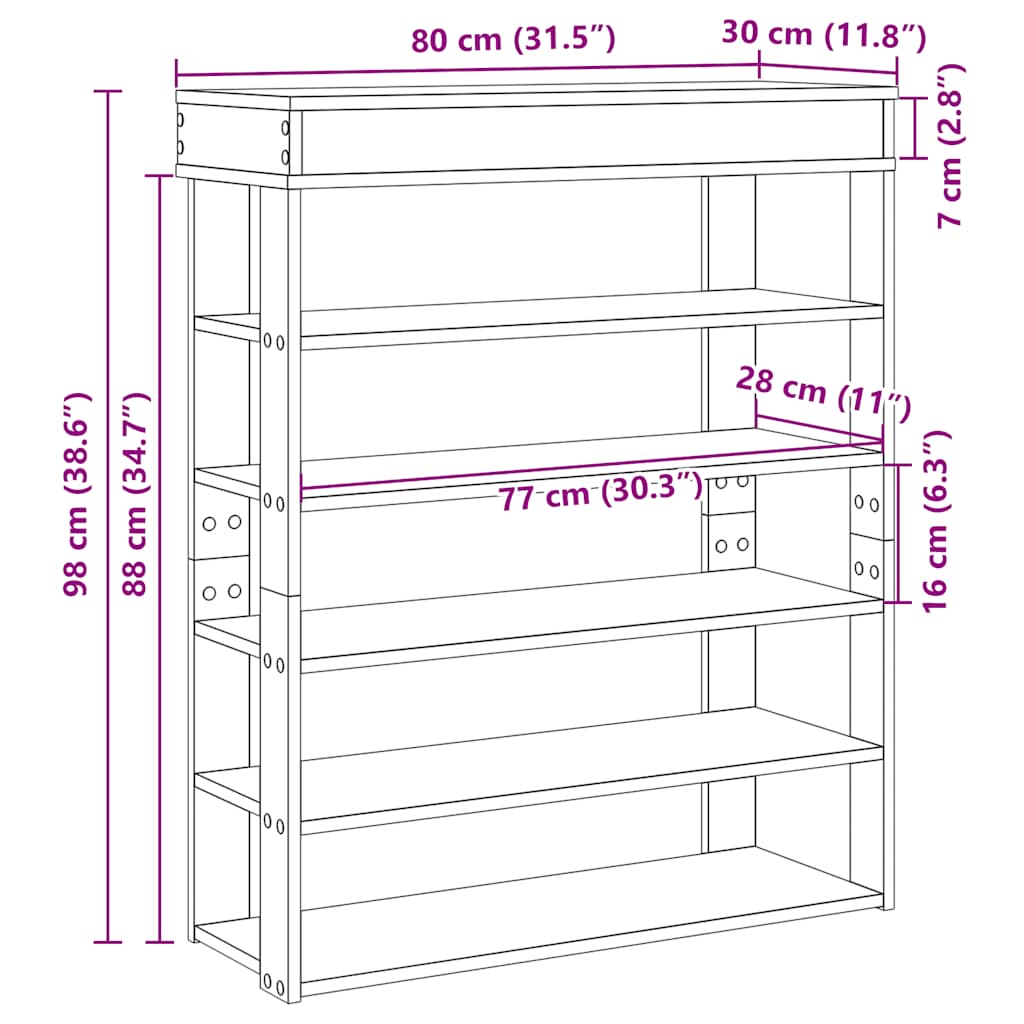 Ράφι παπουτσιών  Παλιό ξύλο 80x30x98 cm Κατασκευασμένο ξύλο