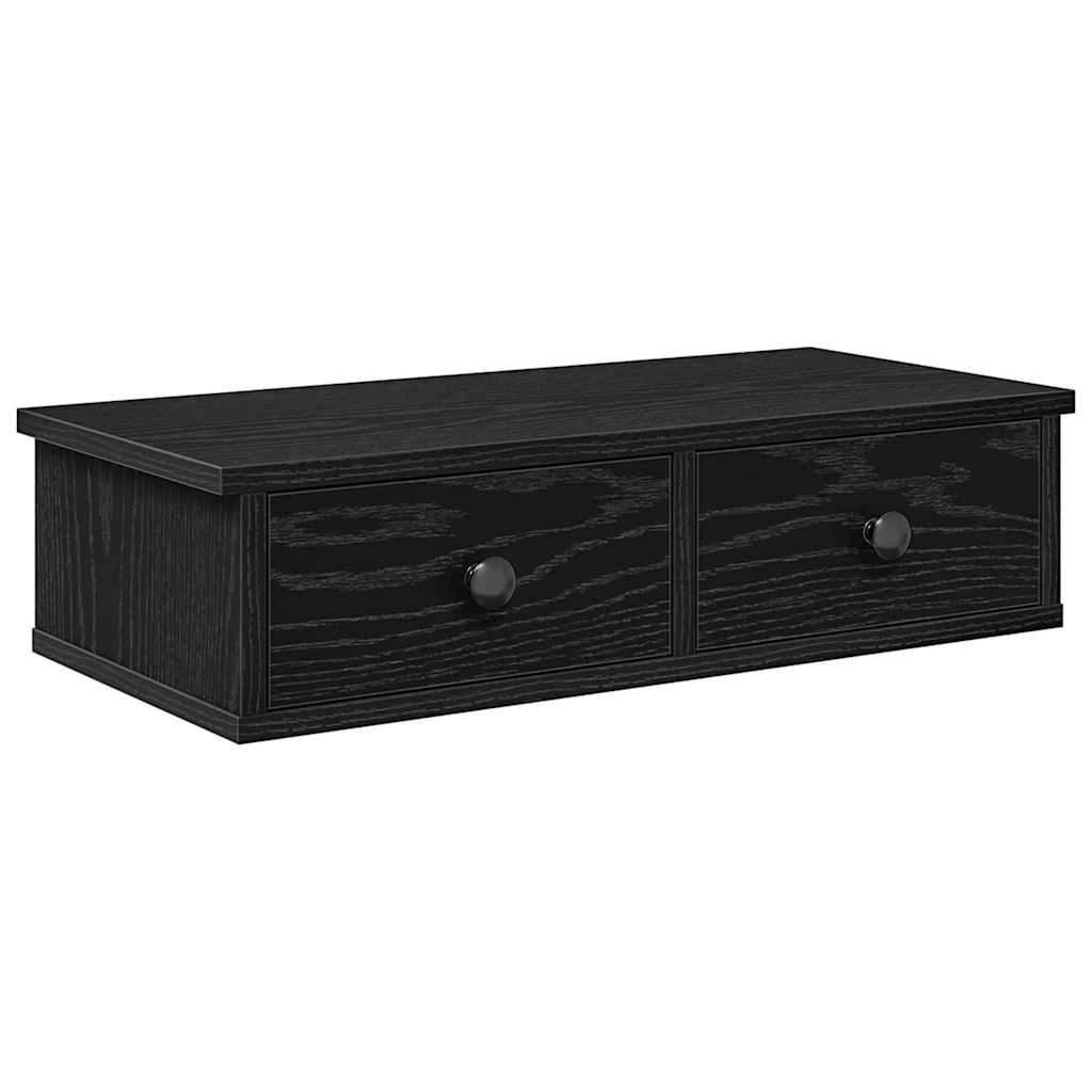 Ράφι τοίχου με συρτάρια Μαύρο 60x28x15 cm Κατασκευασμένο ξύλο