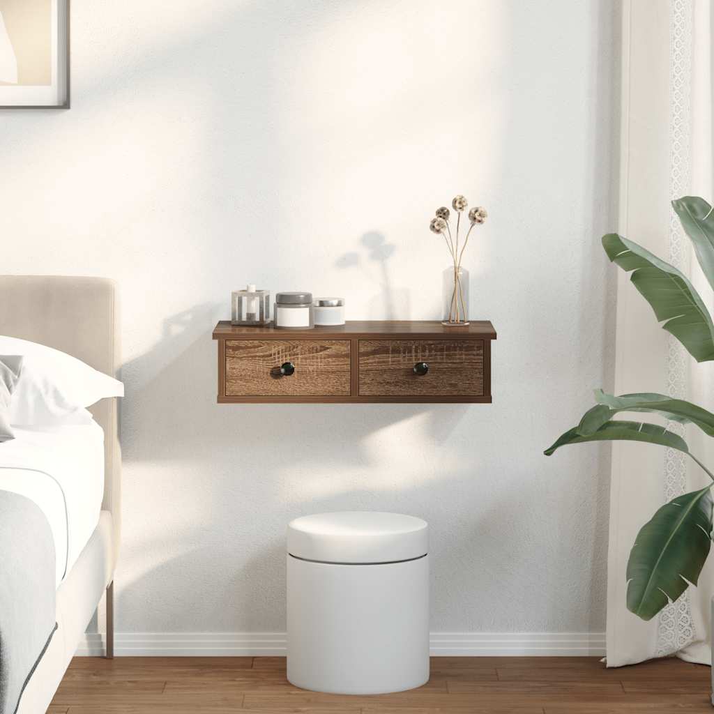 Ράφι τοίχου με συρτάρια καφέ δρυς Κατασκευασμένο ξύλο - Pakobazaar