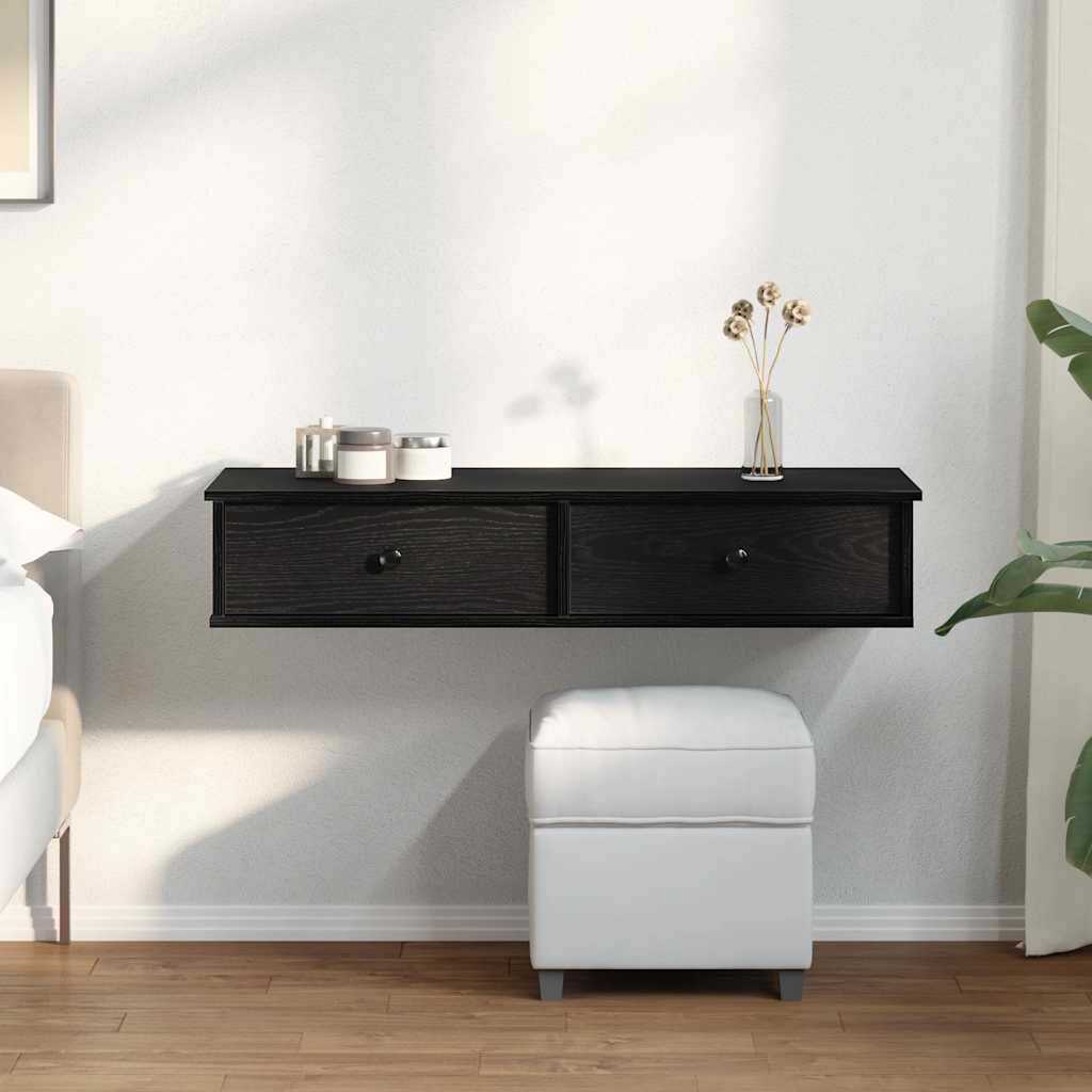 Ράφι τοίχου με συρτάρια Μαύρο 100x37,5x19 cm Ξύλινη κατασκευή