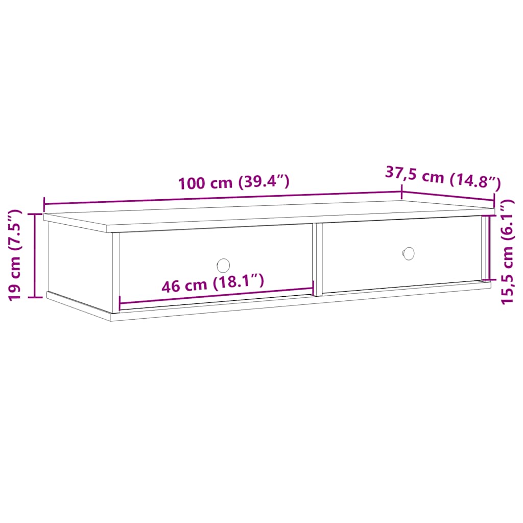 Ράφι τοίχου με συρτάρια Μαύρο 100x37,5x19 cm Ξύλινη κατασκευή