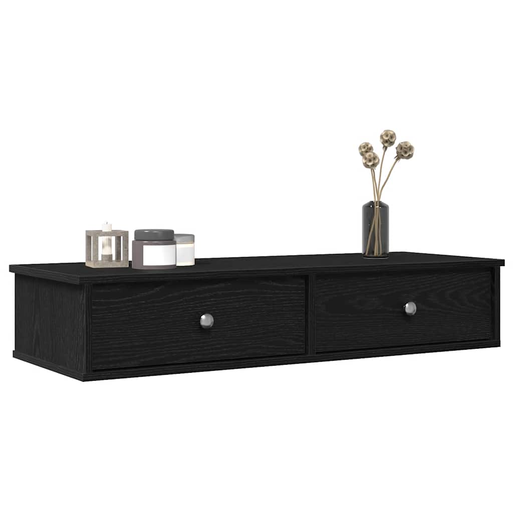 Ράφι τοίχου με συρτάρια Μαύρο 100x37,5x19 cm Ξύλινη κατασκευή