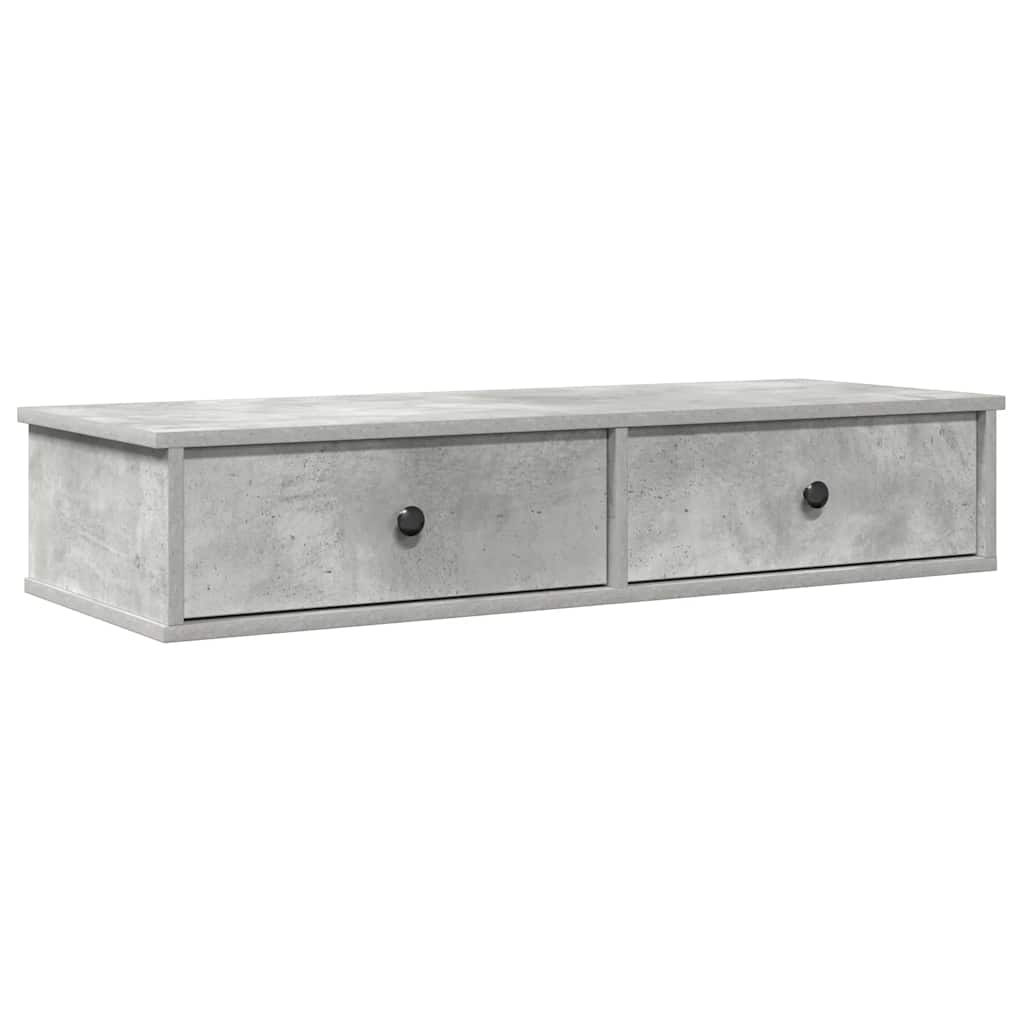 Ράφι τοίχου με συρτάρια Γκρι μπετόν 100x37,5x19 cm Ξύλο μηχανής - Pakobazaar