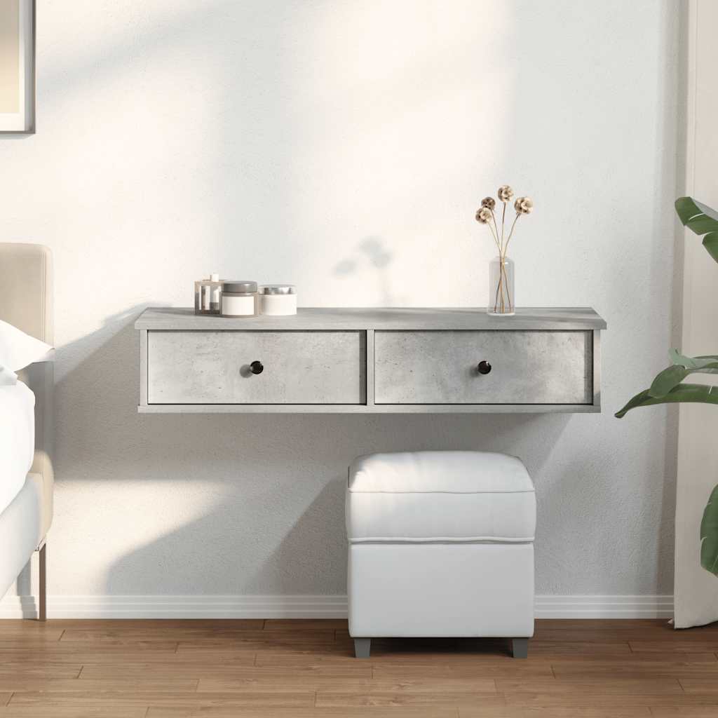 Ράφι τοίχου με συρτάρια Γκρι μπετόν 100x37,5x19 cm Ξύλο μηχανής - Pakobazaar