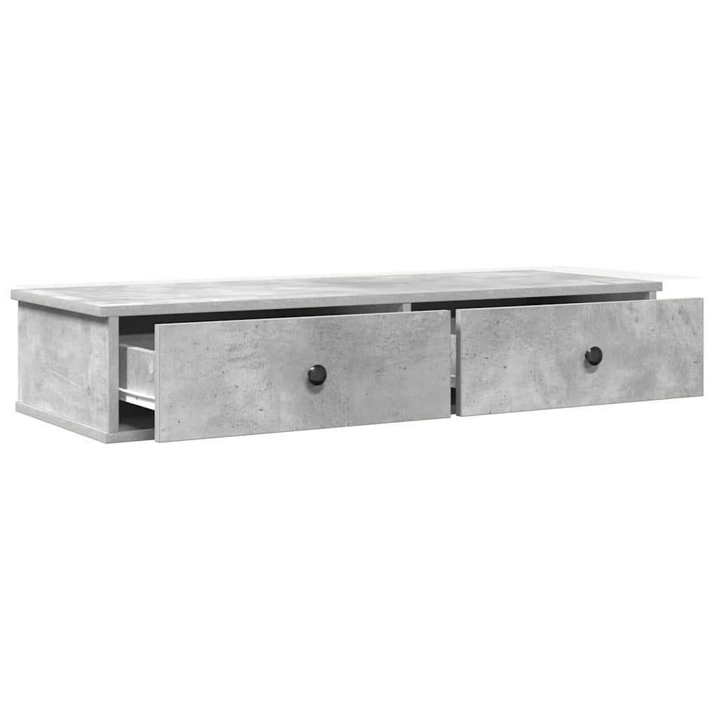 Ράφι τοίχου με συρτάρια Γκρι μπετόν 100x37,5x19 cm Ξύλο μηχανής - Pakobazaar