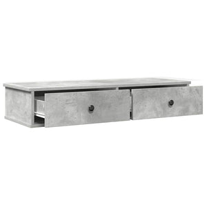 Ράφι τοίχου με συρτάρια Γκρι μπετόν 100x37,5x19 cm Ξύλο μηχανής - Pakobazaar