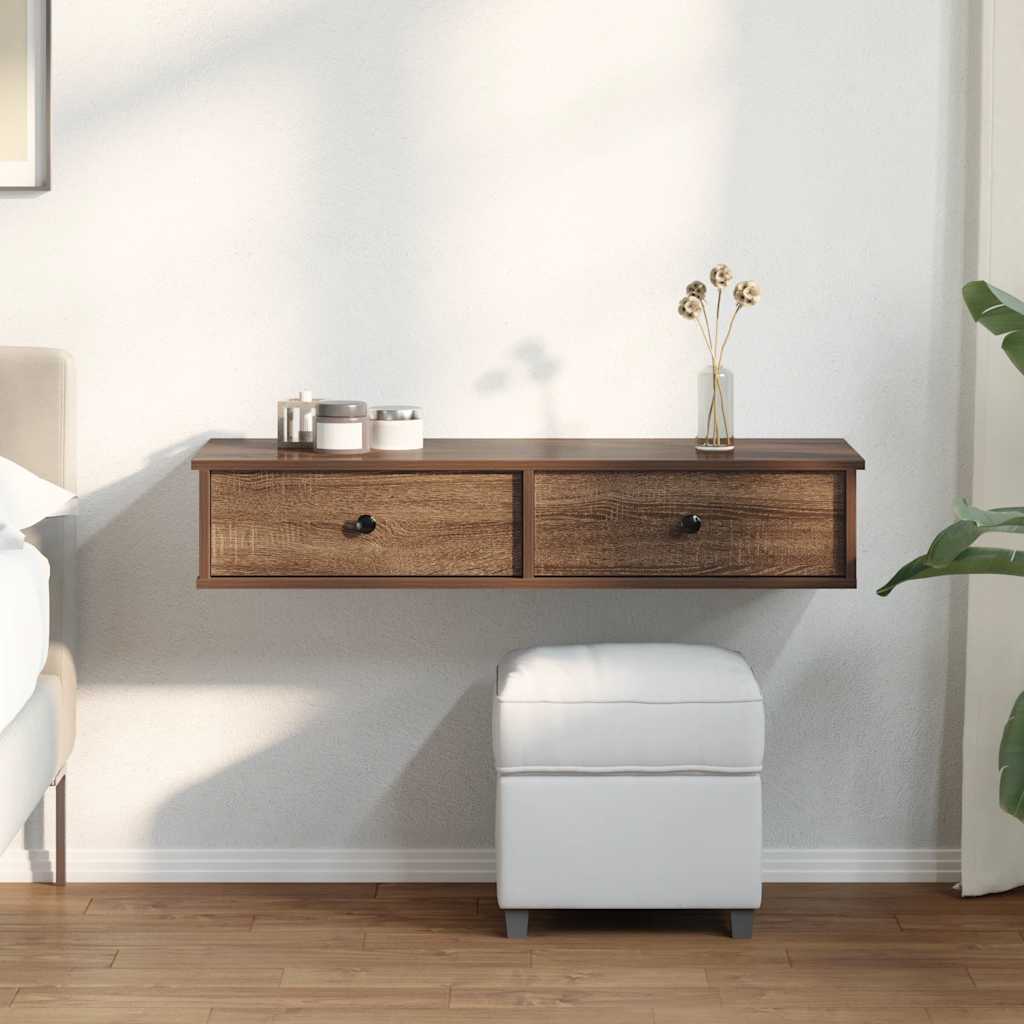 Ράφι τοίχου με συρτάρια καφέ δρυς 100x37,5x19 cm Ξύλο μηχανής - Pakobazaar