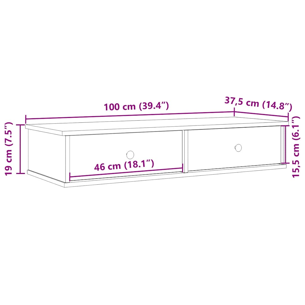 Ράφι τοίχου με συρτάρια καφέ δρυς 100x37,5x19 cm Ξύλο μηχανής - Pakobazaar