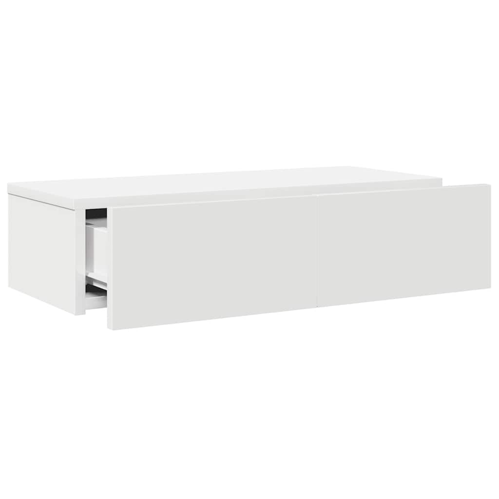 Ράφι τοίχου με συρτάρια Λευκό 60x26,5x15 cm Κατασκευασμένο ξύλο