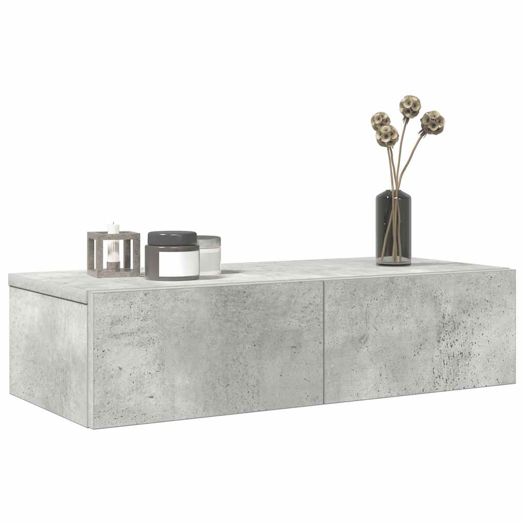 Ράφι τοίχου με συρτάρια Γκρι μπετόν 60x26,5x15 cm Ξύλο μηχανής - Pakobazaar