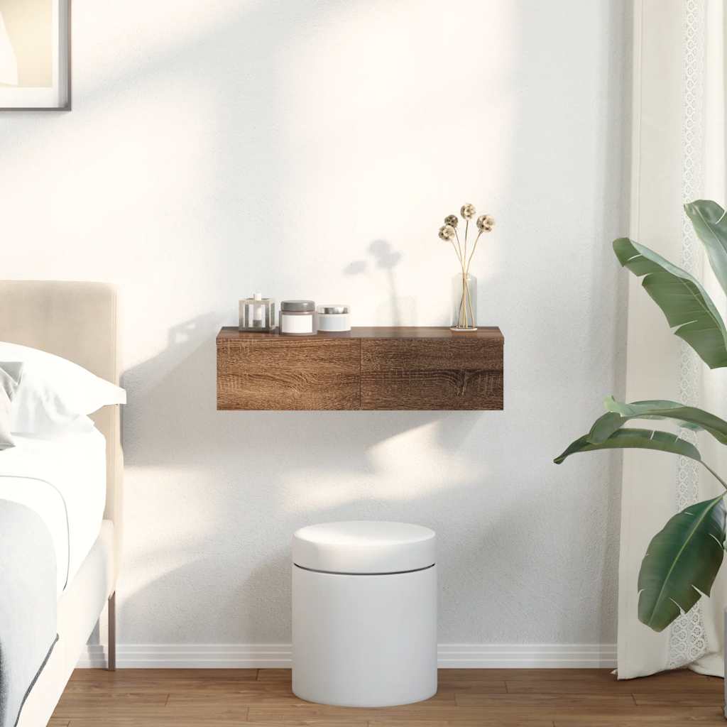 Ράφι τοίχου με συρτάρια καφέ δρυς 60x26,5x15 cm Ξύλο μηχανής - Pakobazaar