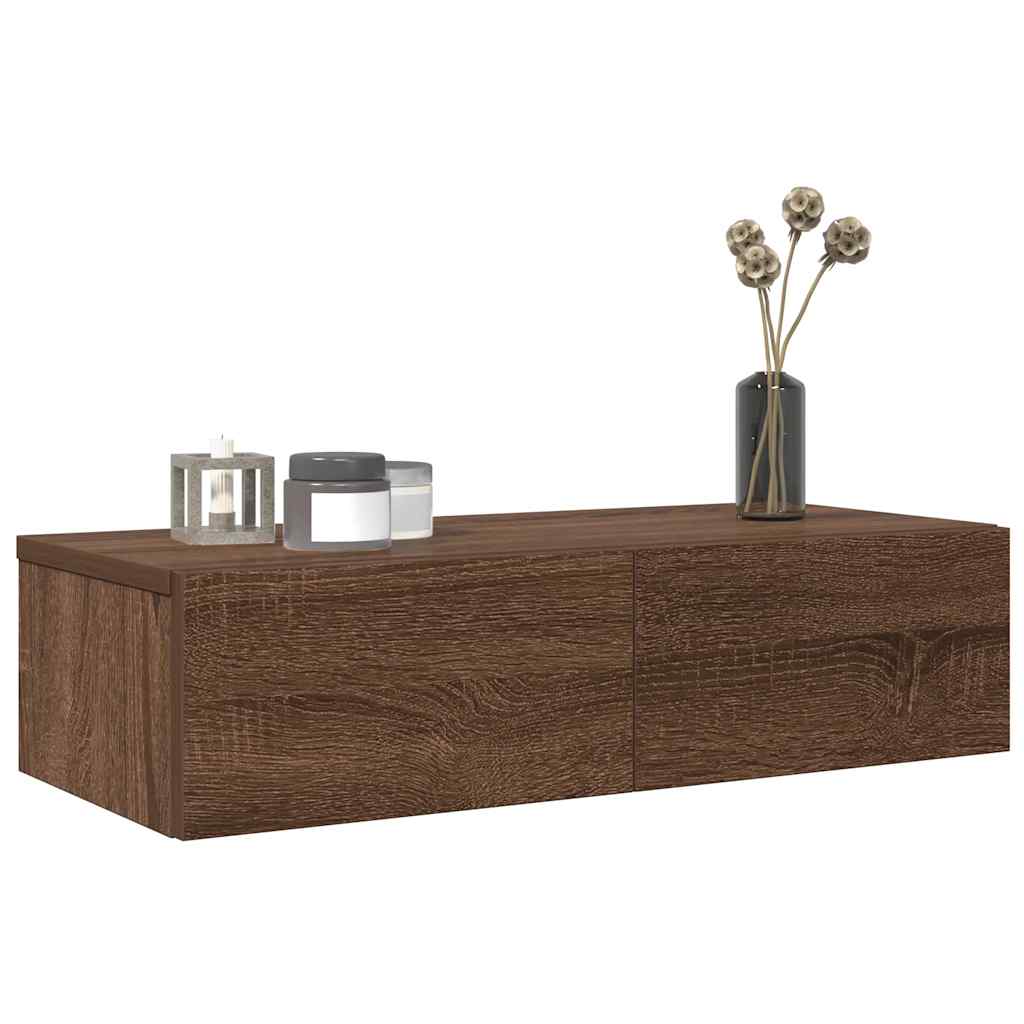Ράφι τοίχου με συρτάρια καφέ δρυς 60x26,5x15 cm Ξύλο μηχανής - Pakobazaar