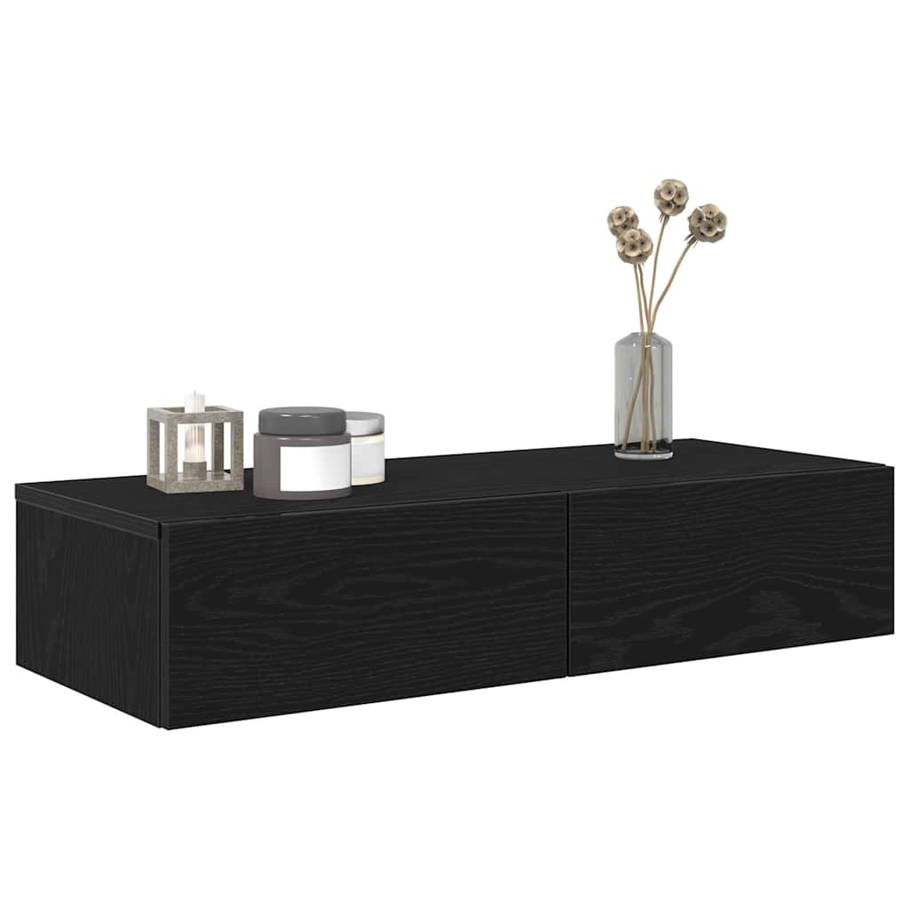 Ράφι τοίχου με συρτάρια Μαύρο 80x33x17 cm Κατασκευασμένο ξύλο