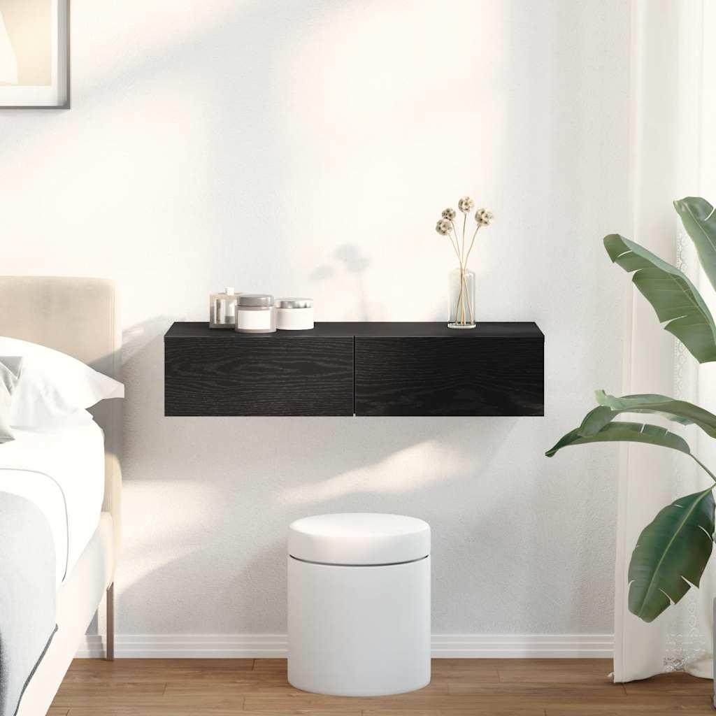 Ράφι τοίχου με συρτάρια Μαύρο 80x33x17 cm Κατασκευασμένο ξύλο