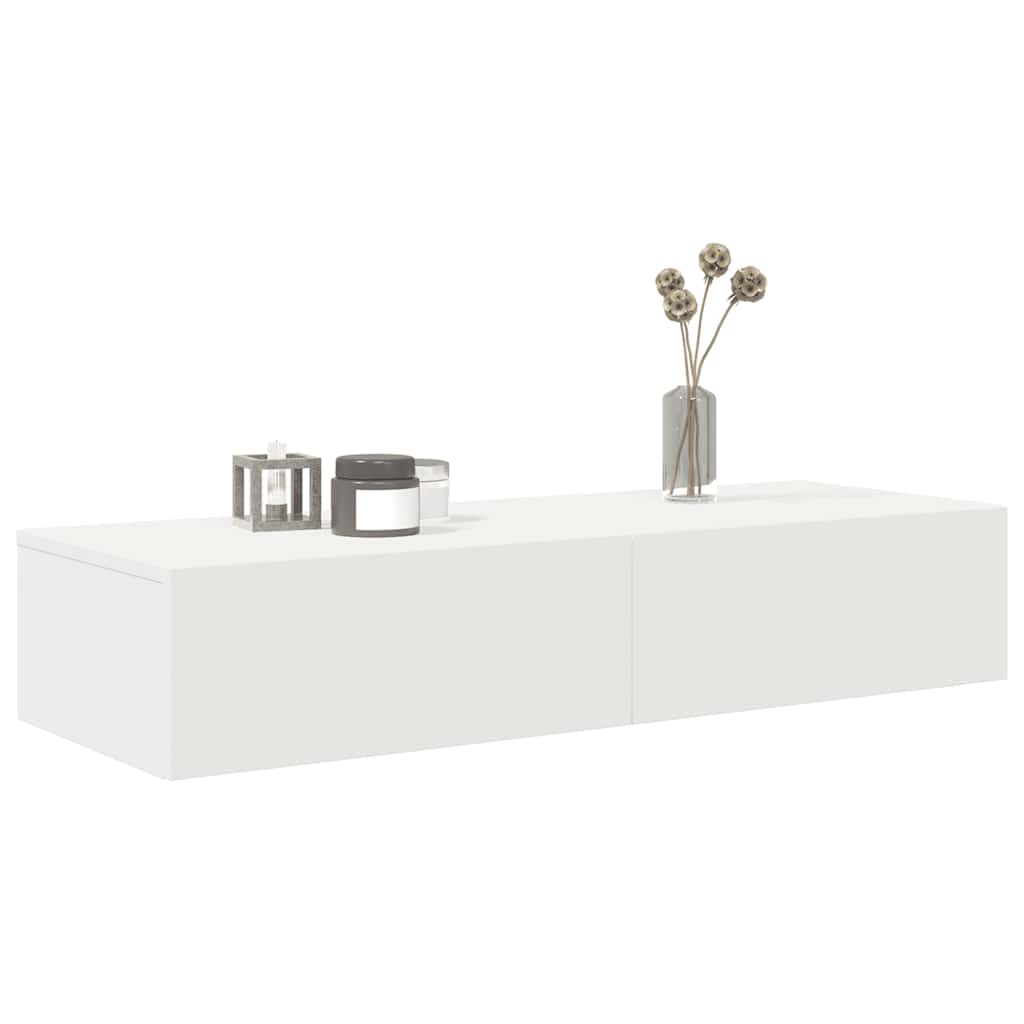 Ράφι τοίχου με συρτάρια Λευκό 100x36x19 cm Κατασκευασμένο ξύλο