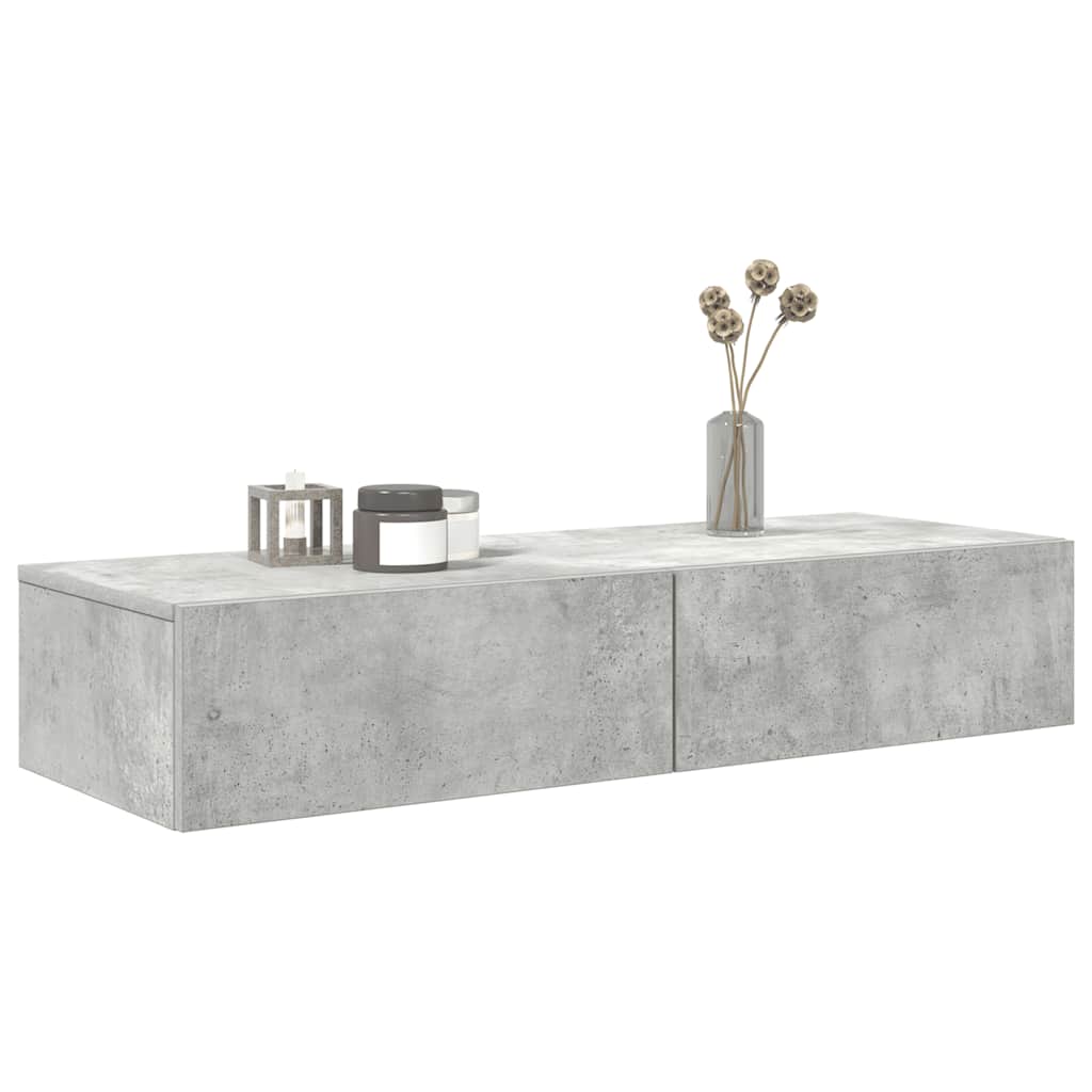 Ράφι τοίχου με συρτάρια Γκρι μπετόν 100x36x19 cm Ξύλο μηχανής