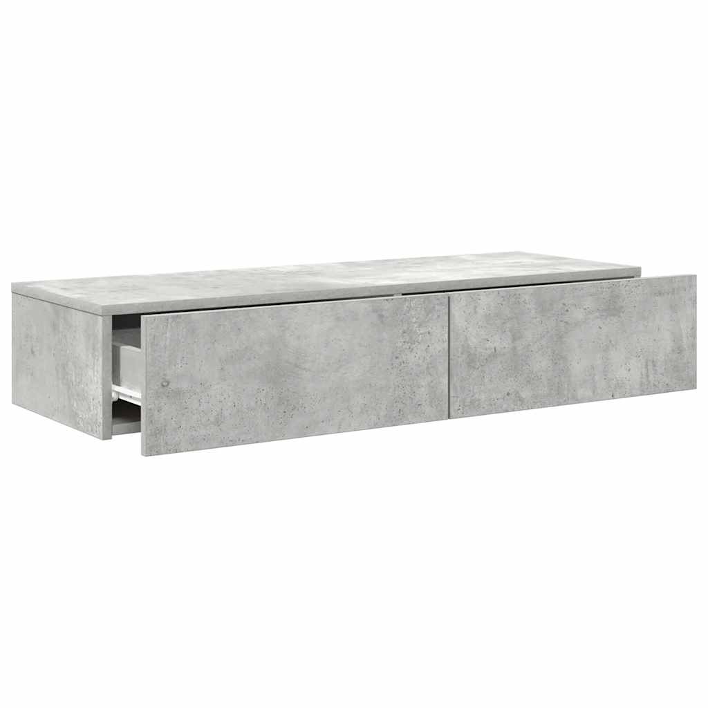 Ράφι τοίχου με συρτάρια Γκρι μπετόν 100x36x19 cm Ξύλο μηχανής