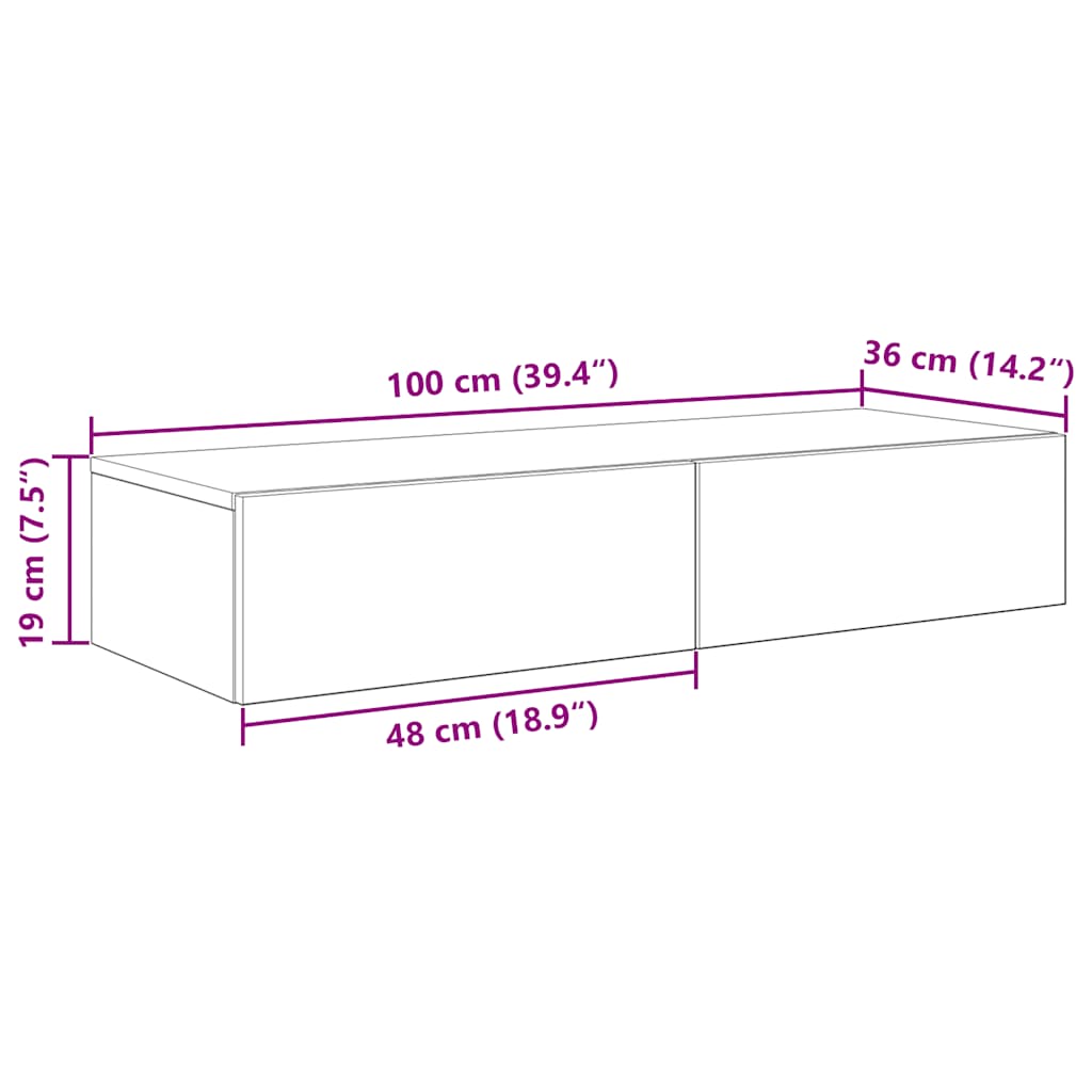 Ράφι τοίχου με συρτάρια Γκρι μπετόν 100x36x19 cm Ξύλο μηχανής