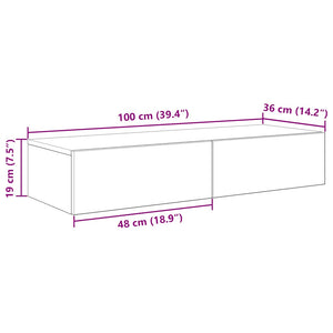 Ράφι τοίχου με συρτάρια Γκρι μπετόν 100x36x19 cm Ξύλο μηχανής