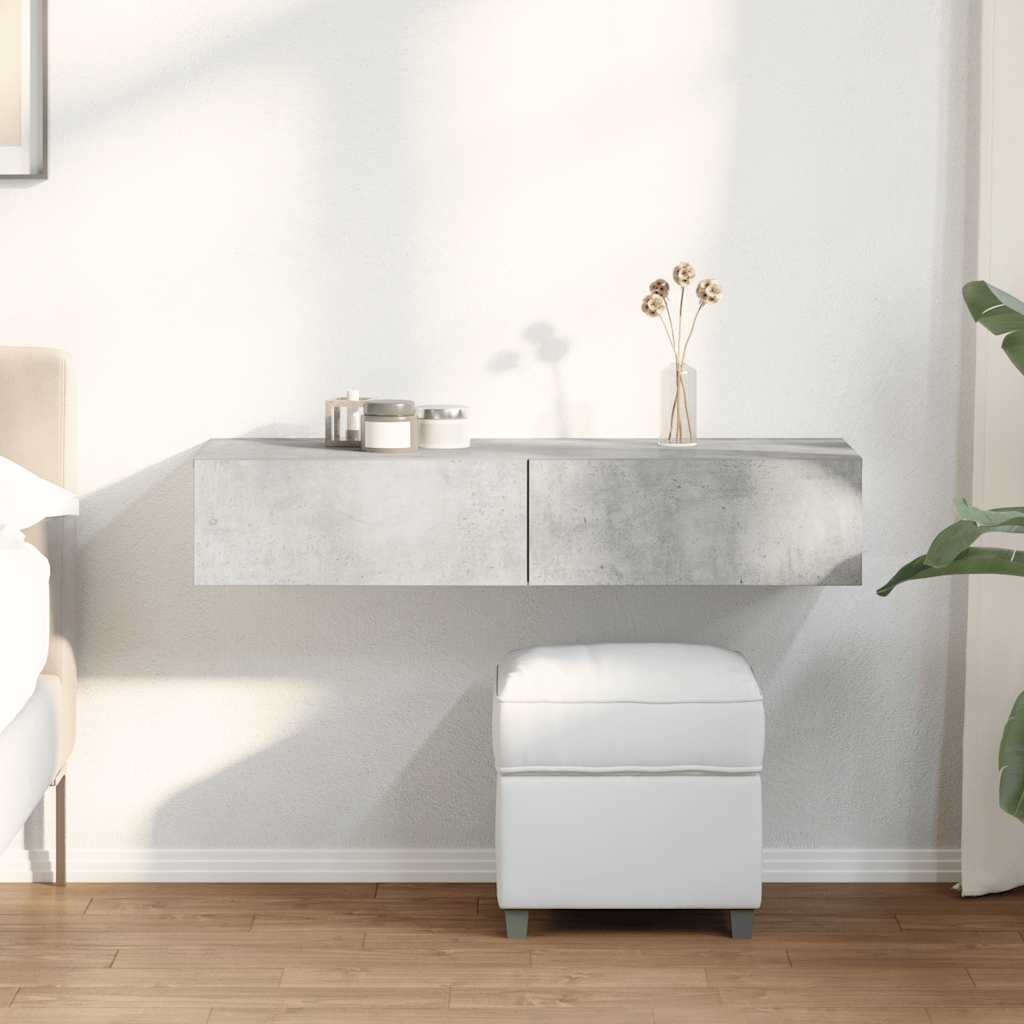 Ράφι τοίχου με συρτάρια Γκρι μπετόν 100x36x19 cm Ξύλο μηχανής