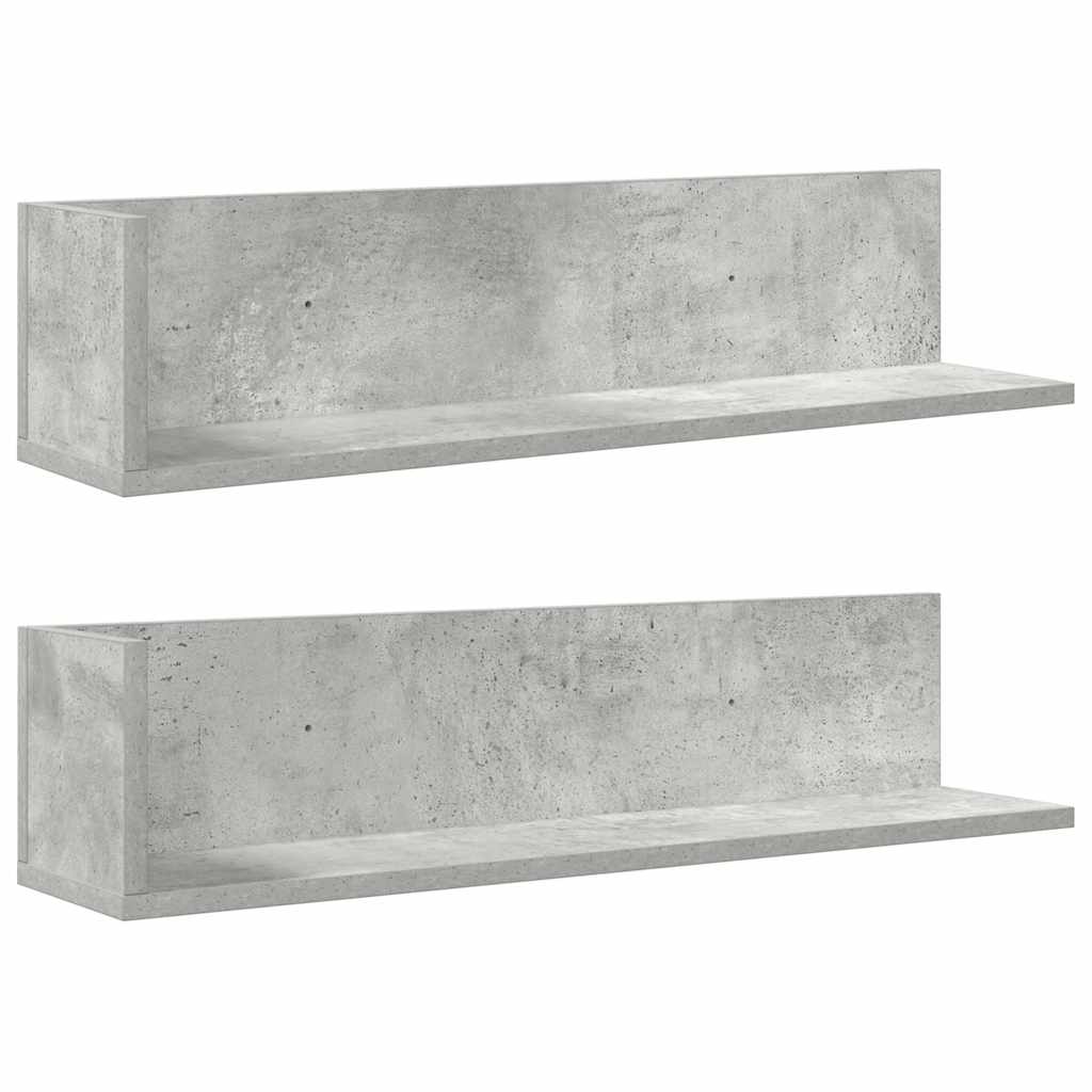 Ράφια τοίχου 2 τεμάχια Μπετόν Γκρι 75x16,5x16,5 cm Ξύλο μηχανής