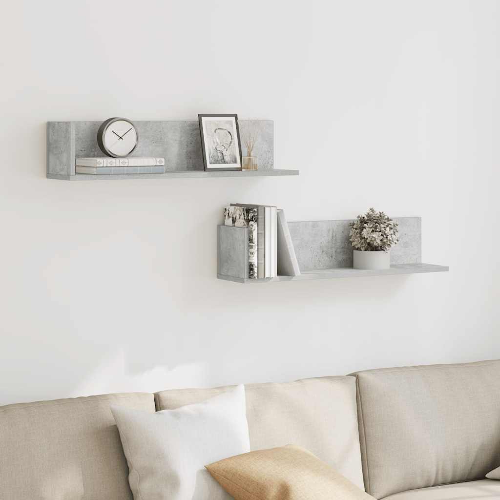 Ράφια τοίχου 2 τεμάχια Μπετόν Γκρι 75x16,5x16,5 cm Ξύλο μηχανής