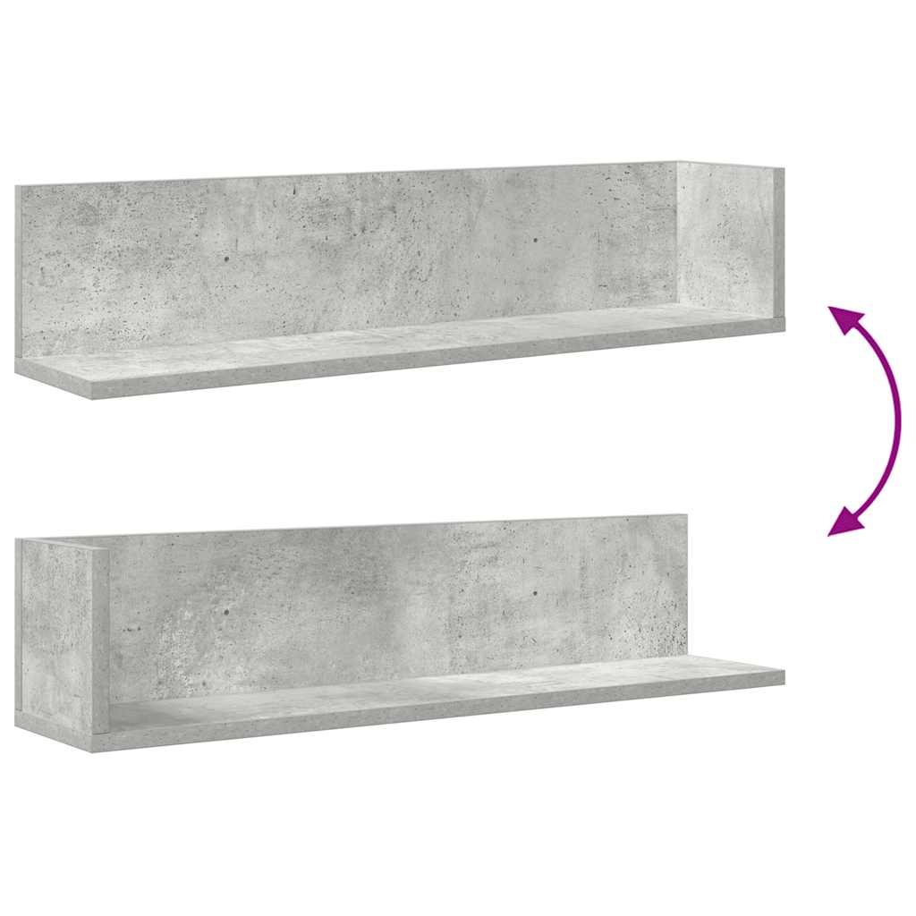 Ράφια τοίχου 2 τεμάχια Μπετόν Γκρι 75x16,5x16,5 cm Ξύλο μηχανής