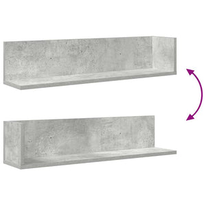 Ράφια τοίχου 2 τεμάχια Μπετόν Γκρι 75x16,5x16,5 cm Ξύλο μηχανής