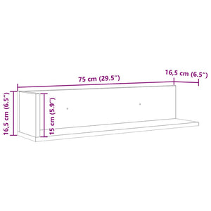 Ράφια τοίχου 2 τεμάχια Μπετόν Γκρι 75x16,5x16,5 cm Ξύλο μηχανής