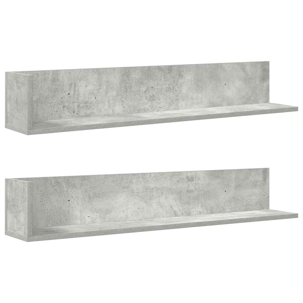 Ράφια τοίχου 2 τεμάχια Μπετόν Γκρι 100x16,5x16,5cm Ξύλο μηχανής - Pakobazaar