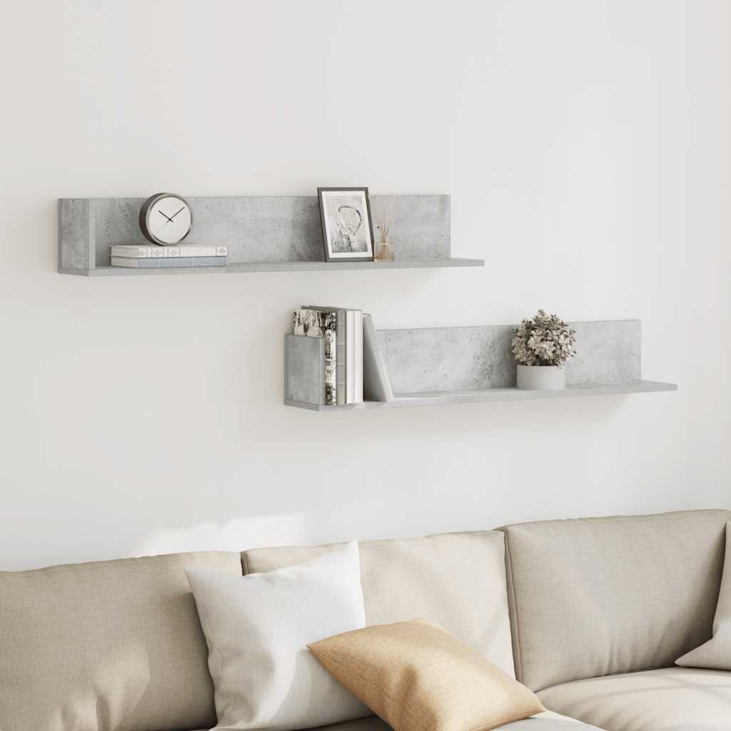 Ράφια τοίχου 2 τεμάχια Μπετόν Γκρι 100x16,5x16,5cm Ξύλο μηχανής - Pakobazaar