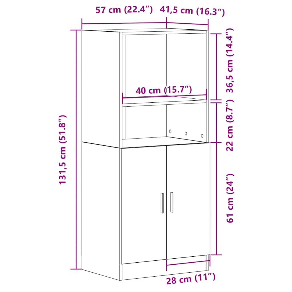 Στήλη Κουζίνας Λευκή 57x41,5x131,5 εκ. από Επεξεργασμένο Ξύλο - Pakobazaar
