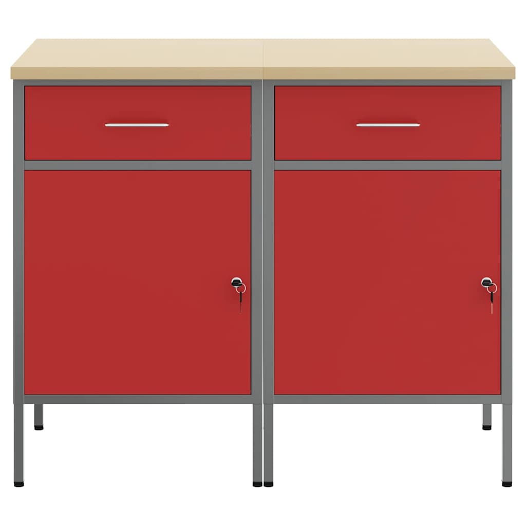 Ντουλάπα Εργασίας 2 pcs Κόκκινο και Γκρι 100 x 55 x 85 εκ. - Pakobazaar