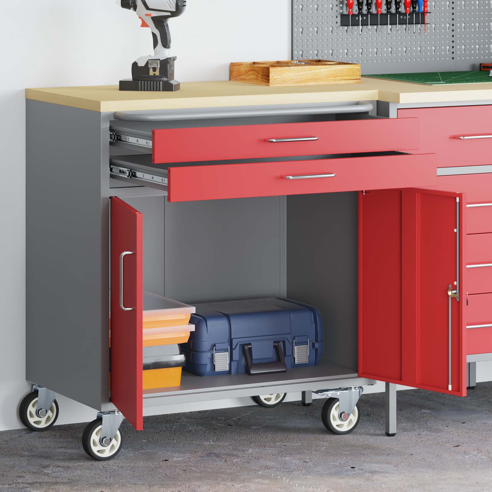 Ντουλάπα Εργασίας 2 pcs Κόκκινο και Γκρι 100 x 55 x 85 εκ. - Pakobazaar