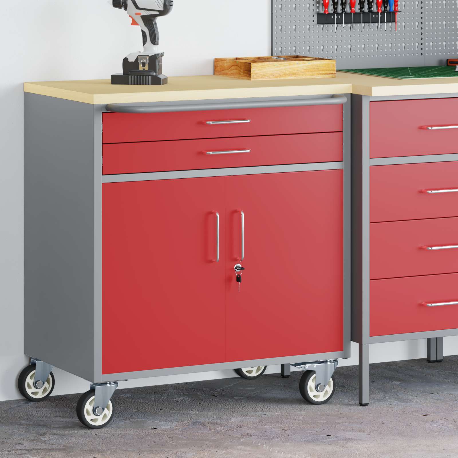 Ντουλάπα Εργασίας 2 pcs Κόκκινο και Γκρι 75 x 45 x 85 εκ. - Pakobazaar