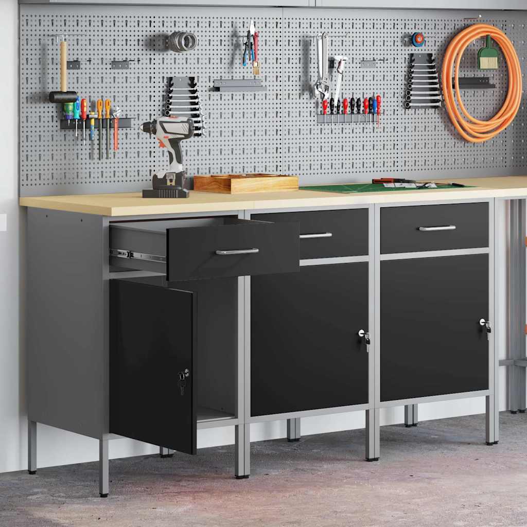 Ντουλάπα Εργασίας 3 pcs Μαύρο και Γκρι 150 x 55 x 85 εκ - Pakobazaar
