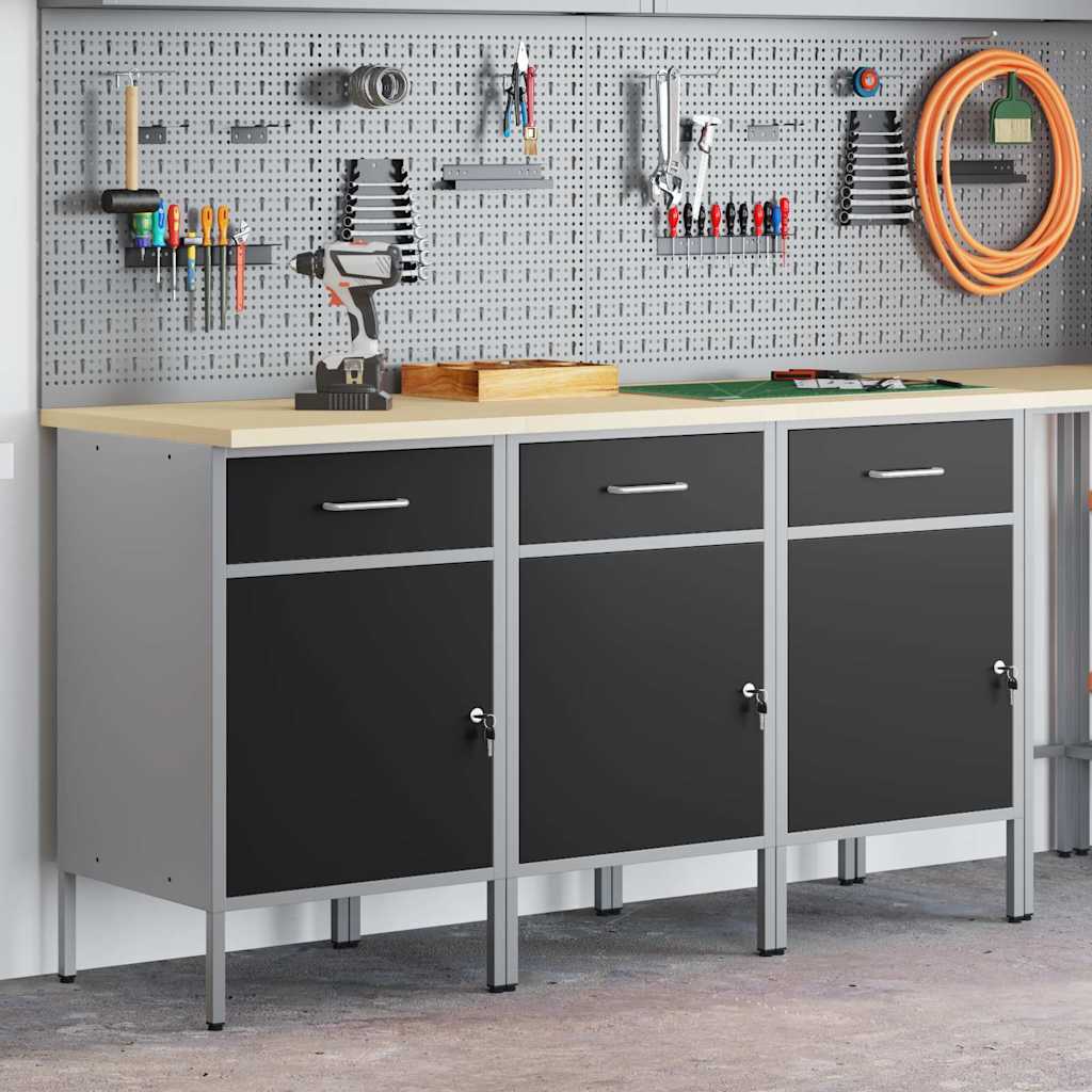 Ντουλάπα Εργασίας 3 pcs Μαύρο και Γκρι 150 x 55 x 85 εκ - Pakobazaar