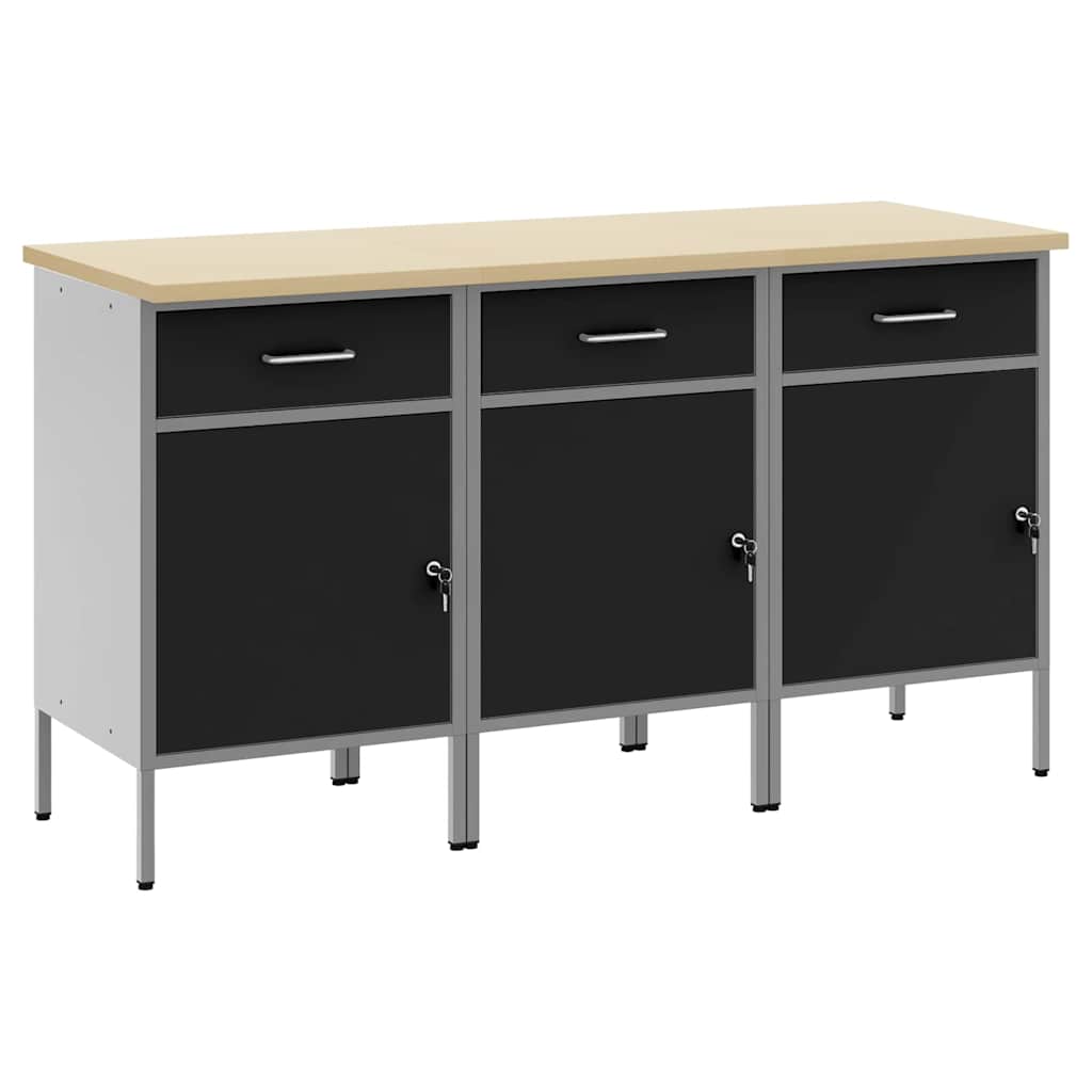 Ντουλάπα Εργασίας 3 pcs Μαύρο και Γκρι 150 x 55 x 85 εκ - Pakobazaar