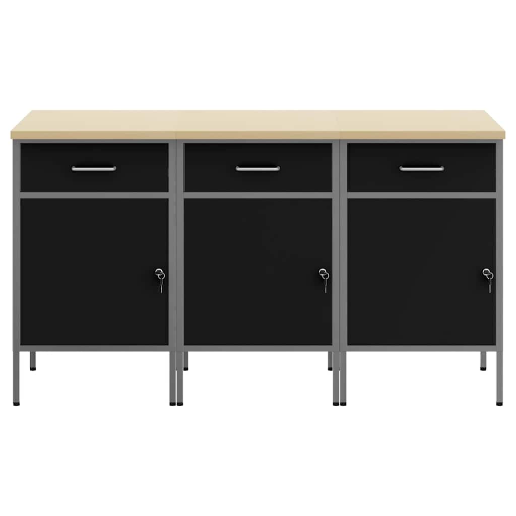 Ντουλάπα Εργασίας 3 pcs Μαύρο και Γκρι 150 x 55 x 85 εκ - Pakobazaar