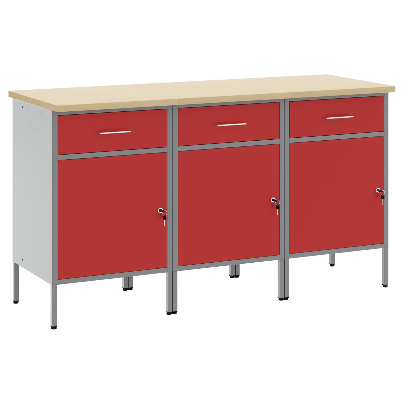 Ντουλάπα Εργασίας 3 pcs Κόκκινο και Γκρι 150 x 55 x 85 εκ - Pakobazaar