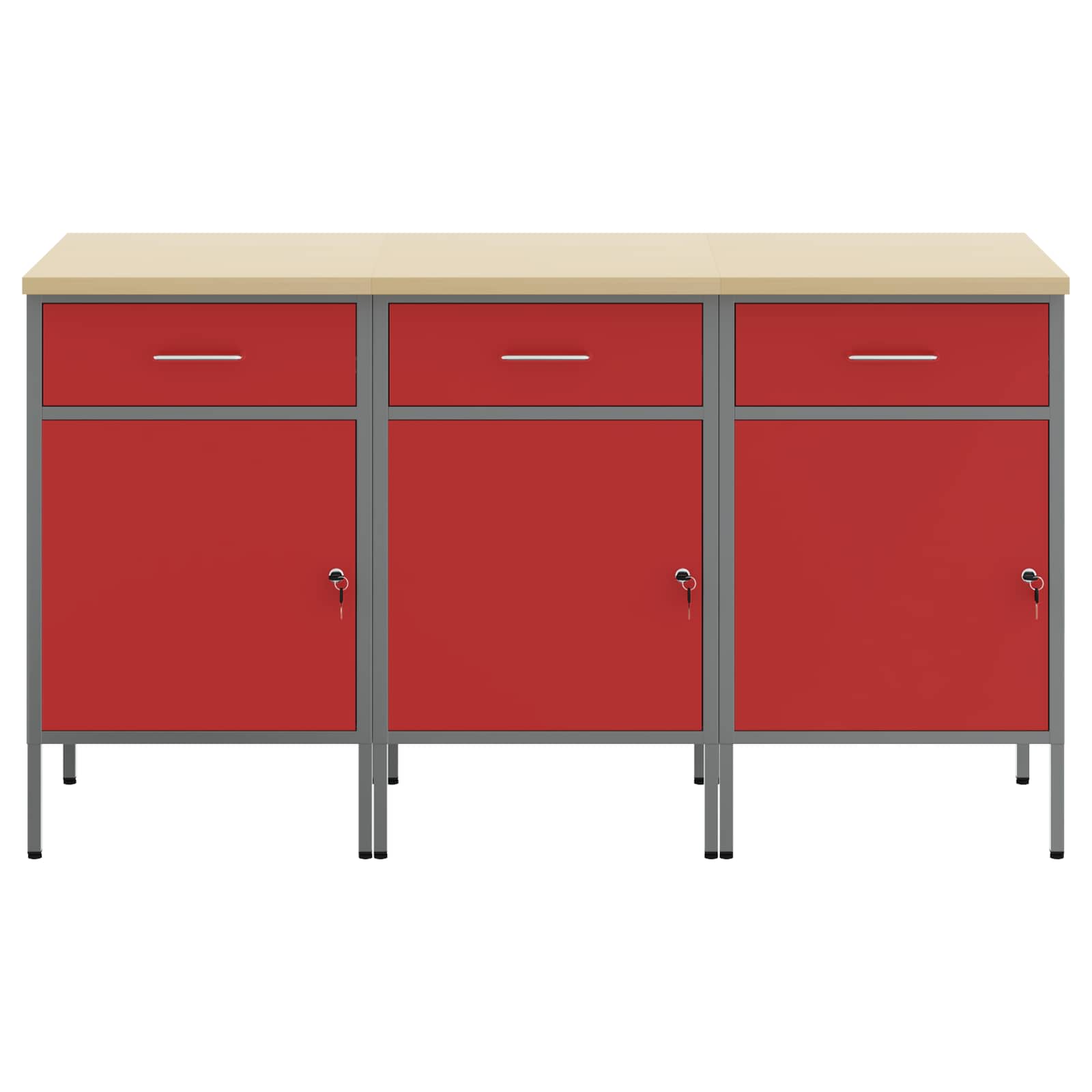 Ντουλάπα Εργασίας 3 pcs Κόκκινο και Γκρι 150 x 55 x 85 εκ - Pakobazaar